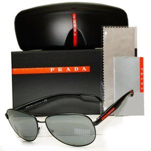Prada Black Mirror Men's Pilot Sunglasses